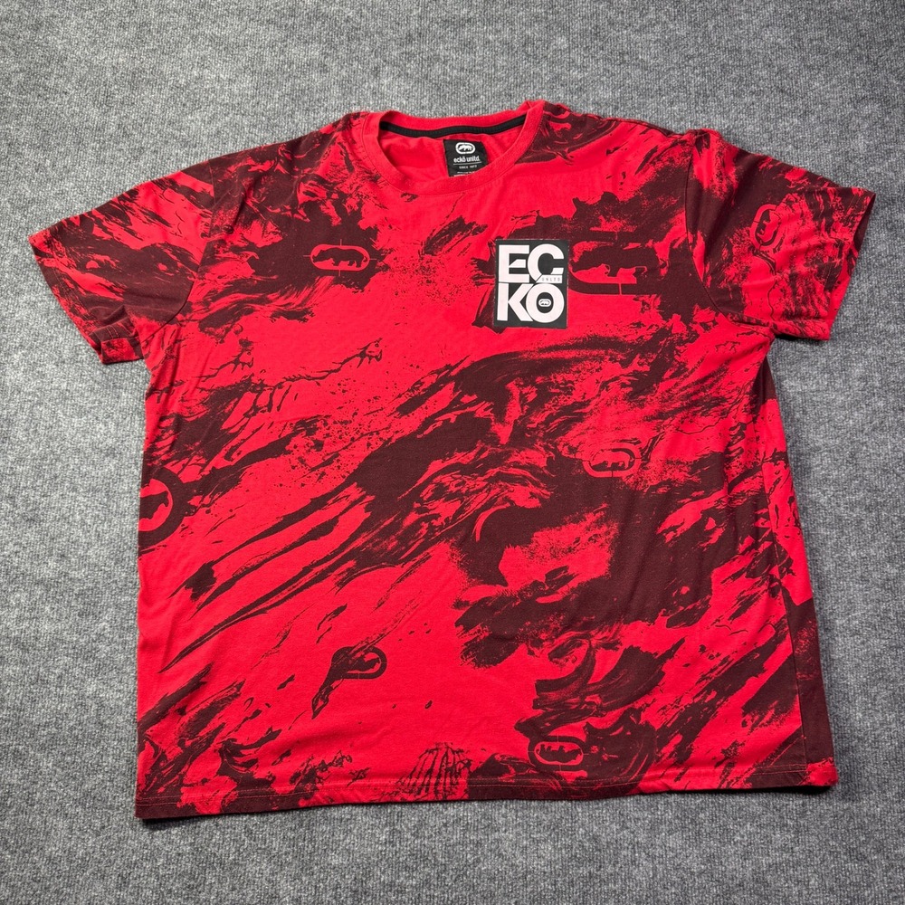 Ecko Unltd T Shirt Mens 3XL Red Marble Graphic Print Streetwear Rhino Logo